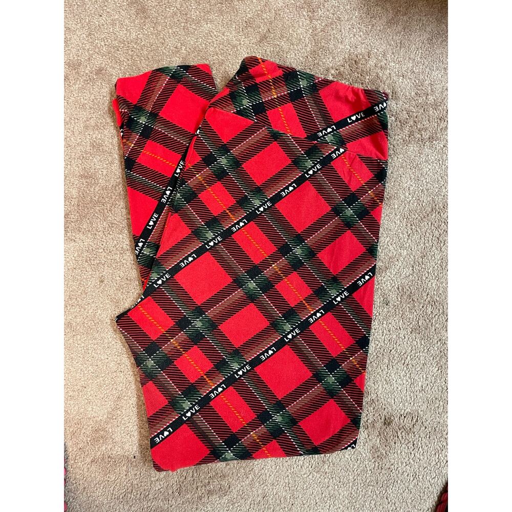 No boundaries womens Love plaid red‎ black leggings size XXL